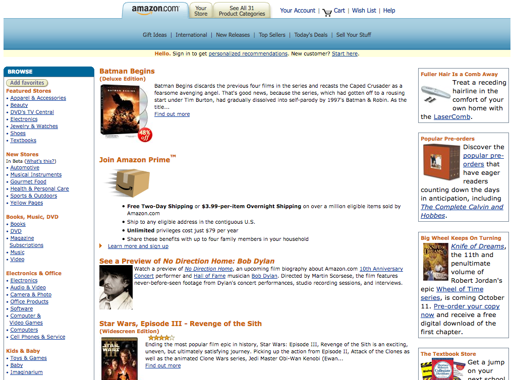Amazon homepage (2005)
